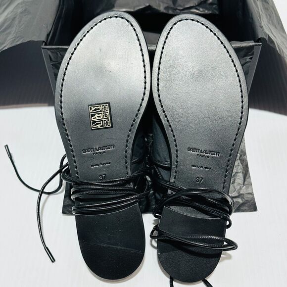 Saint Laurent Love Gold Heart EU 37 US 7 Gladiator Sandals Black Leather NIB - Picture 7 of 9